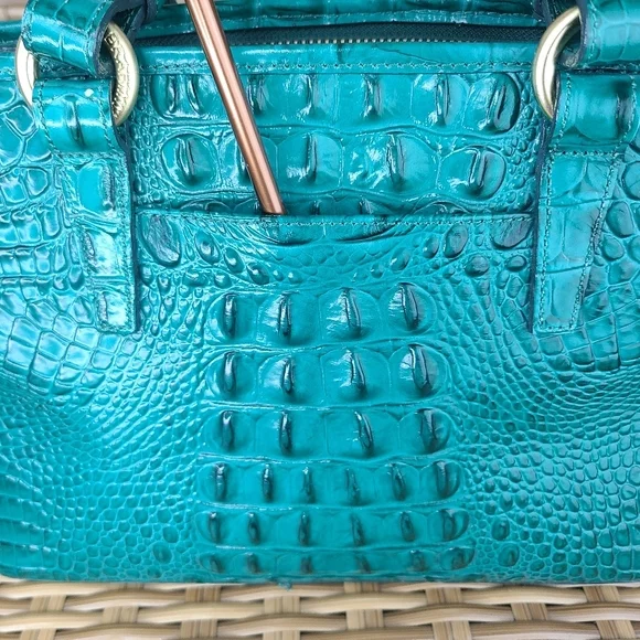 Brahmin Teal Blue Crocodile Embossed Leather Bag Tassel Charm - Picture 15 of 16